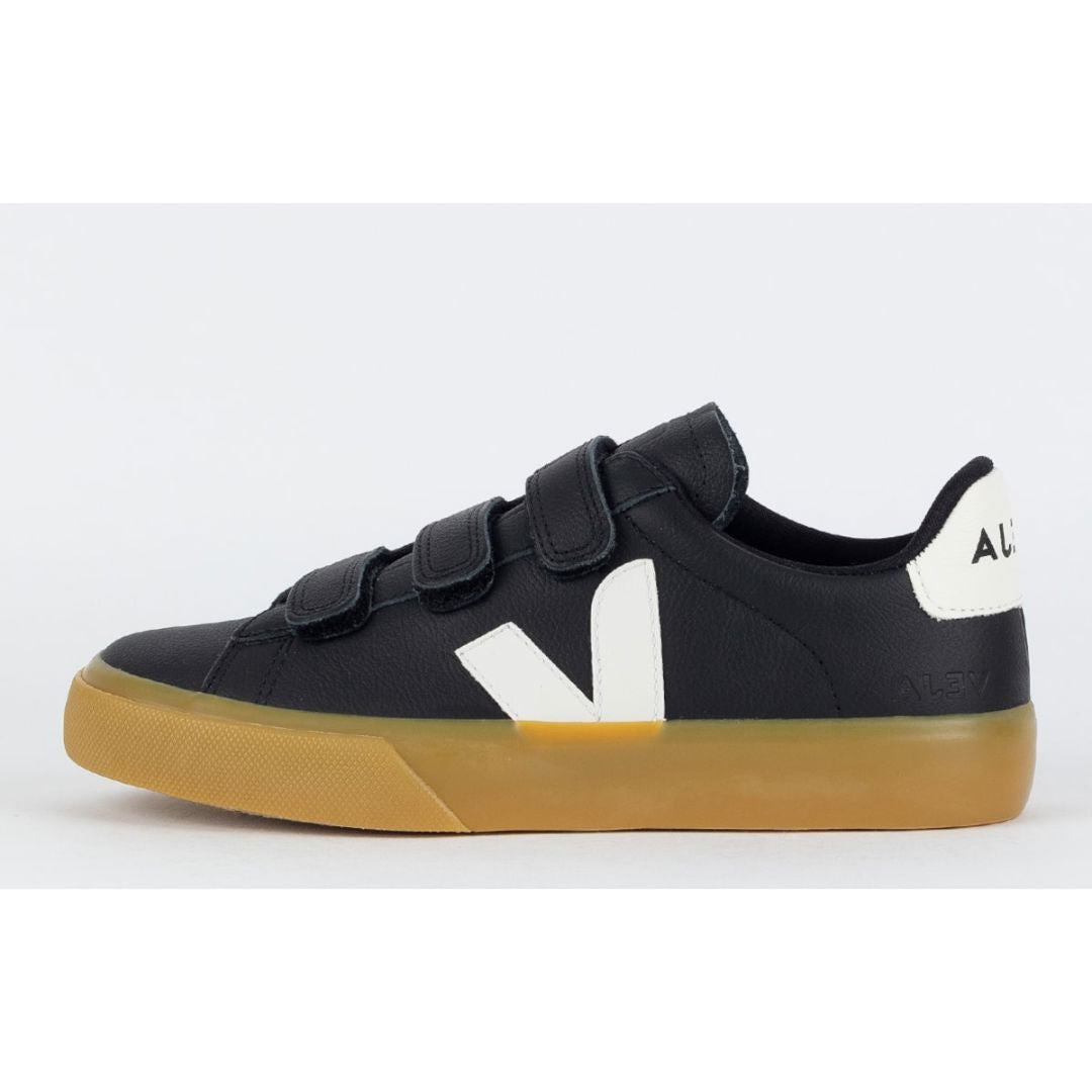 V Shoes Logo Chromefree Leather Black White