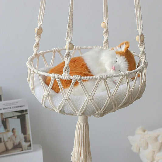 Hanging Hammock for Cats – Woven Cotton Bed & Swing
