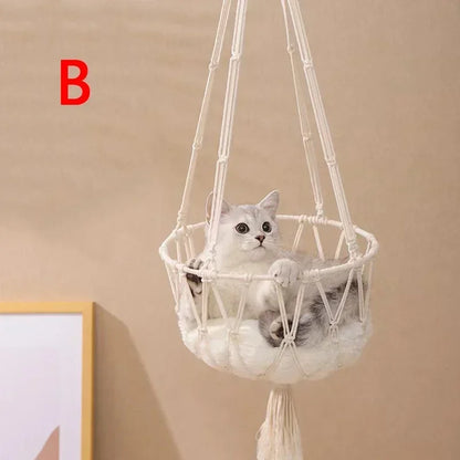 Hanging Hammock for Cats – Woven Cotton Bed & Swing