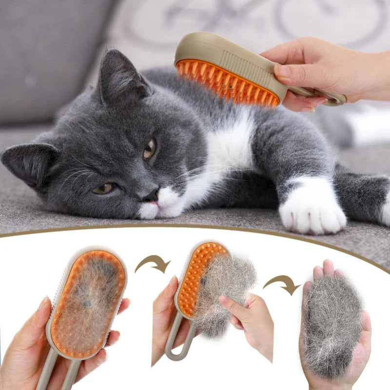 3-in-1 Steam Brush for Cats – Cleaning, Massage and Hair Removal