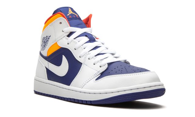 Jordan 1 Mid White Laser Orange Deep Royal Blue