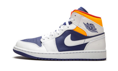Jordan 1 Mid White Laser Orange Deep Royal Blue