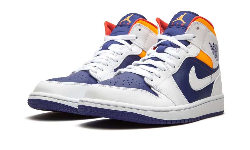 Jordan 1 Mid White Laser Orange Deep Royal Blue
