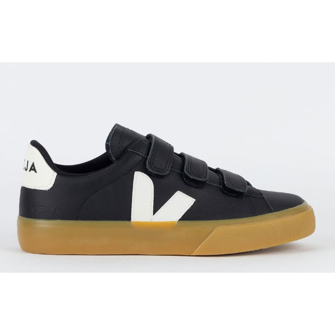 V Shoes Logo Chromefree Leather Black White